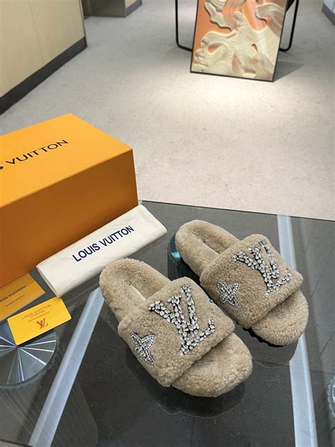 louis vuitton slides womens|louis vuitton fuzzy slides.